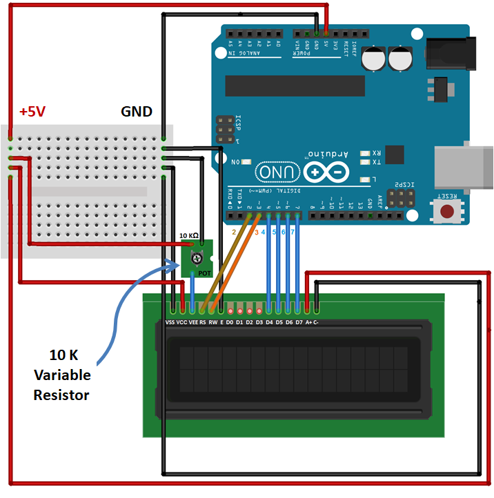 circuit diagram - connection of lcd with arduino