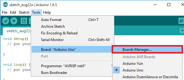 Arduino IDE boards manager