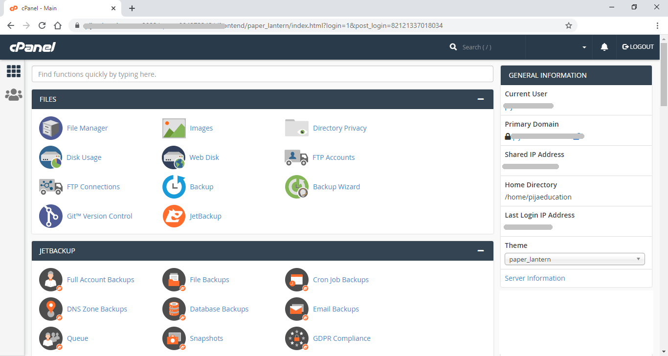 Cpanel main page