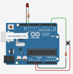Circuit Switch and LED interfacing with Arduino in Tinkercad