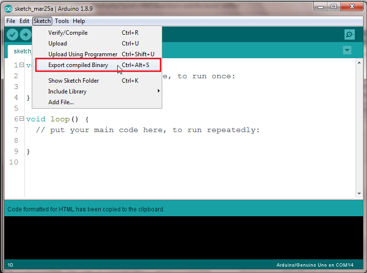 Export Compiled Binary Arduino