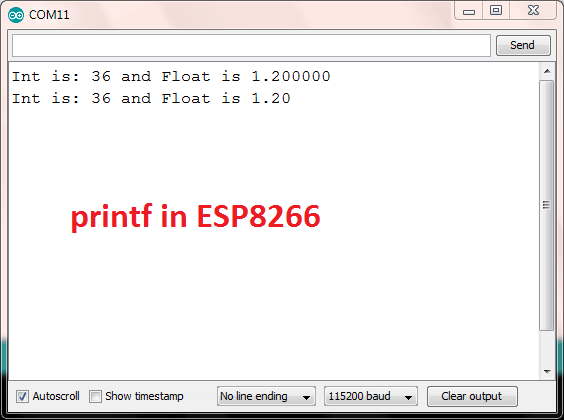 printf in nodemcu esp8266 or esp32