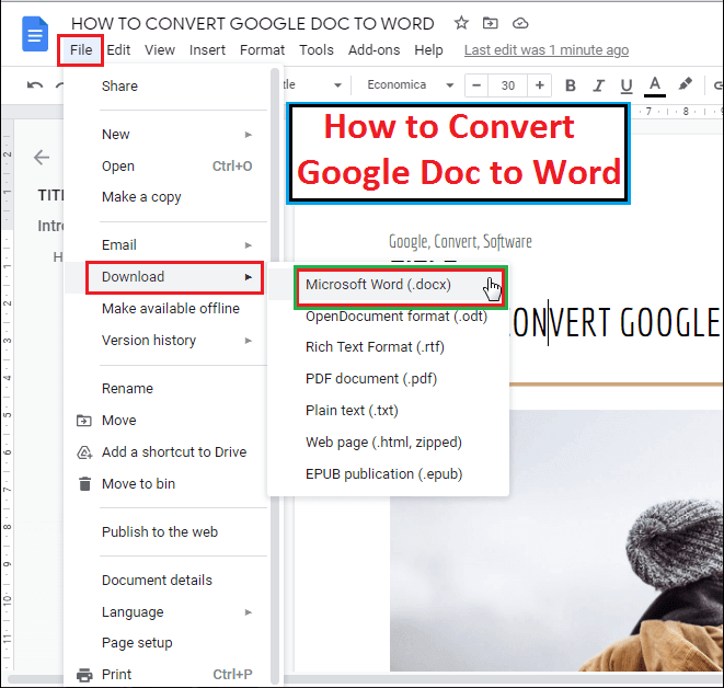 How to convert google doc to word