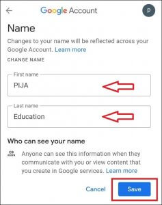 change first name and last name in google meet using mobile